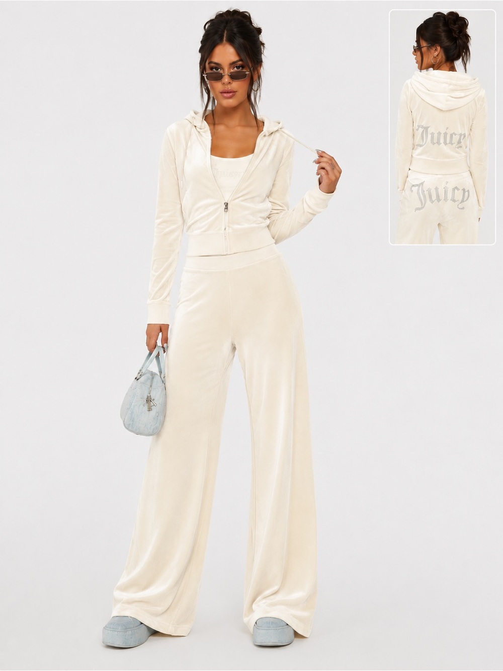 Juicy Couture Cream Velour Wide-Leg Pants
